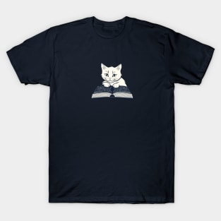 White kitten reading book T-Shirt